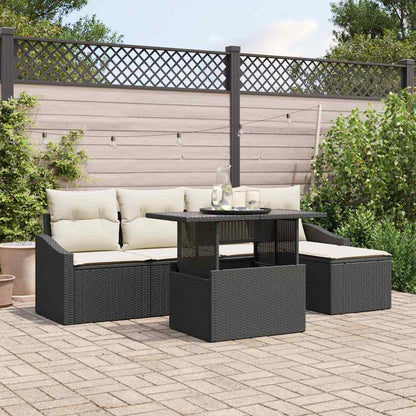 Set Divano da Giardino con cuscino 6 pcs Nero e crema | homemem39
