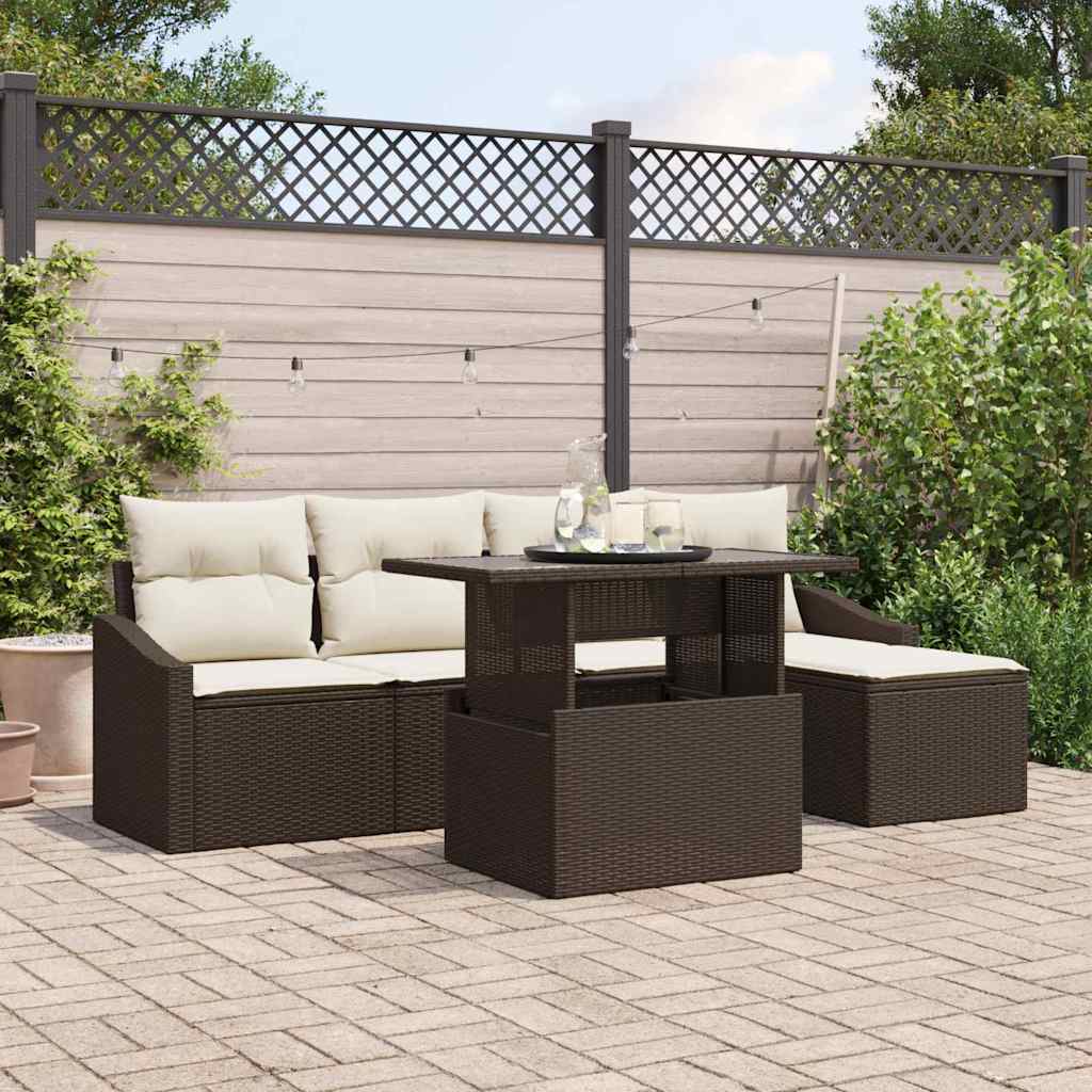 Set Divano da Giardino con cuscino 6 pcs Marrone e crema | homemem39