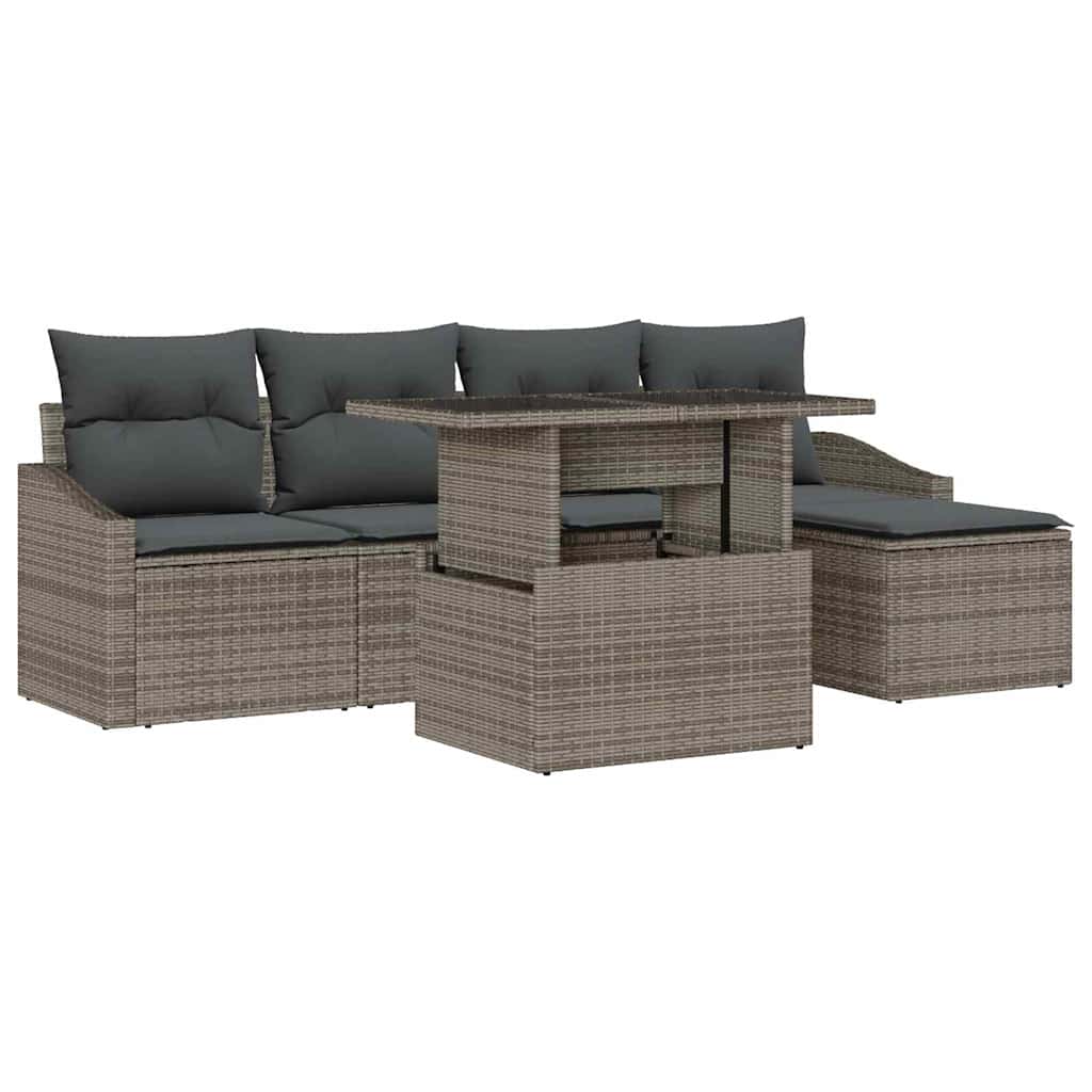 Set Divano da Giardino 6 pz Grigio polyrattan