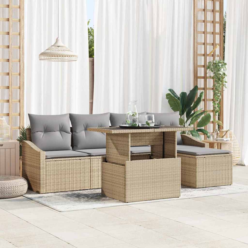 Set Divano da Giardino 6 pcs Beige e Grigio Chiaro polyrattan | homemem39