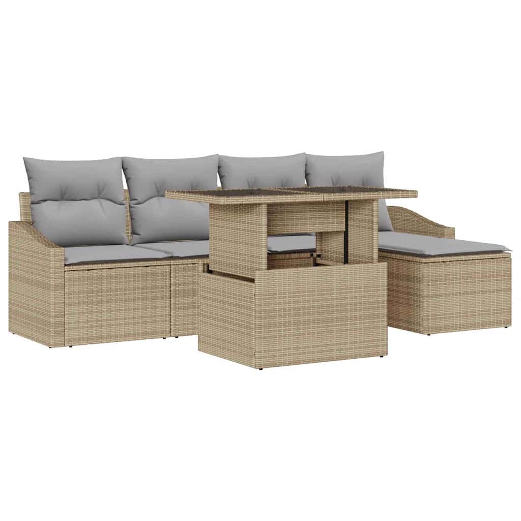 Set Divano da Giardino 6 pcs Beige e Grigio Chiaro polyrattan | homemem39