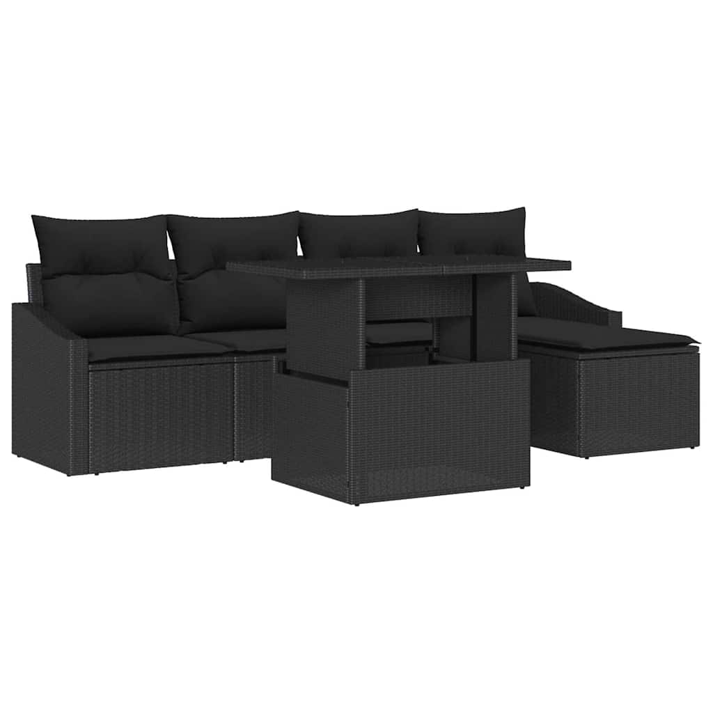 Set Divano da Giardino 6 pz Nero polyrattan | homemem39