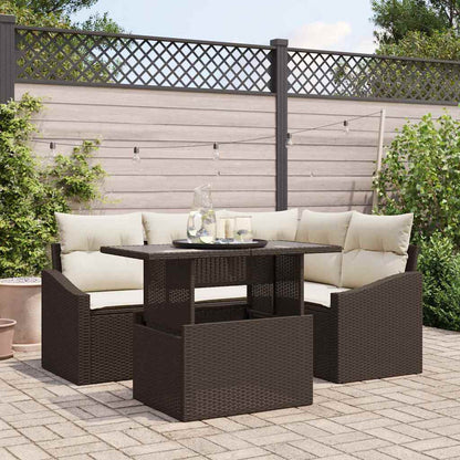 Set Divano da Giardino 5 pcs Marrone e Crema polyrattan | homemem39