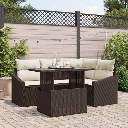 Set Divano da Giardino 5 pcs Marrone e Crema polyrattan
