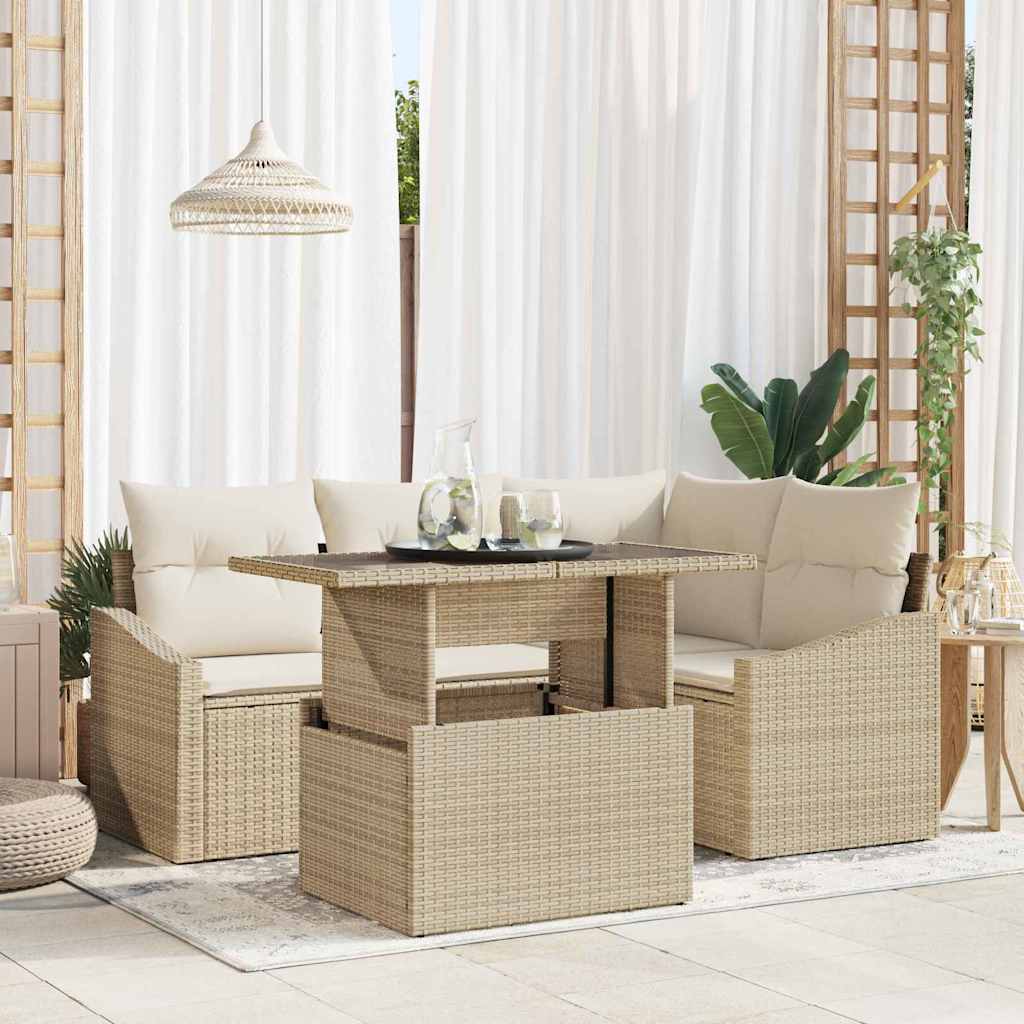 Set Divano da Giardino 5 pz Beige e Crema polyrattan | homemem39