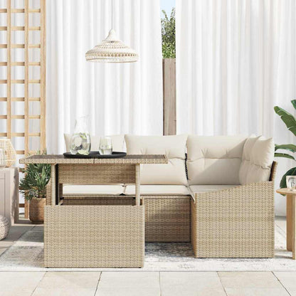 Set Divano da Giardino 5 pz Beige e Crema polyrattan | homemem39