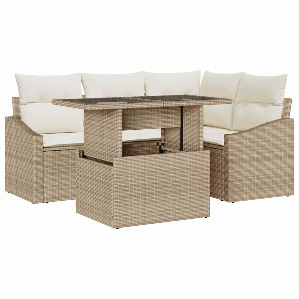 Set Divano da Giardino 5 pz Beige e Crema polyrattan | homemem39