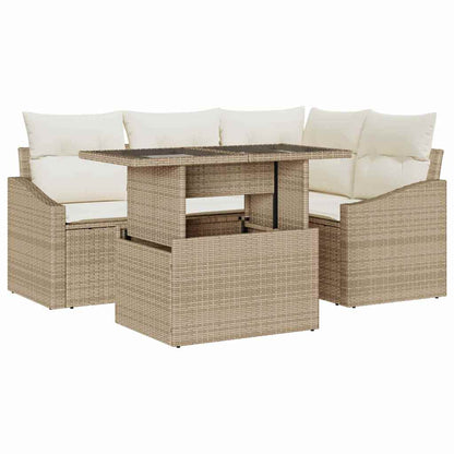 Set Divano da Giardino 5 pz Beige e Crema polyrattan | homemem39