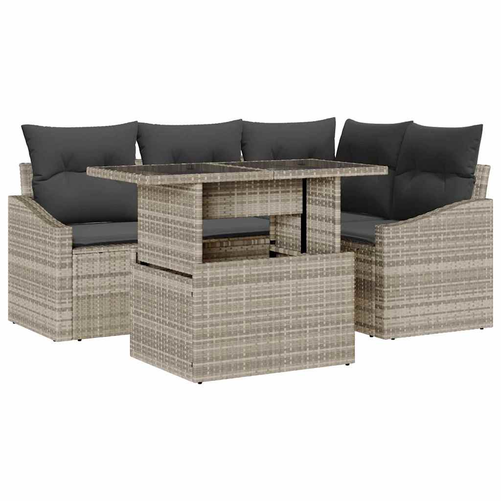 Set Divano da Giardino 5 pcs Grigio chiaro polyrattan | homemem39