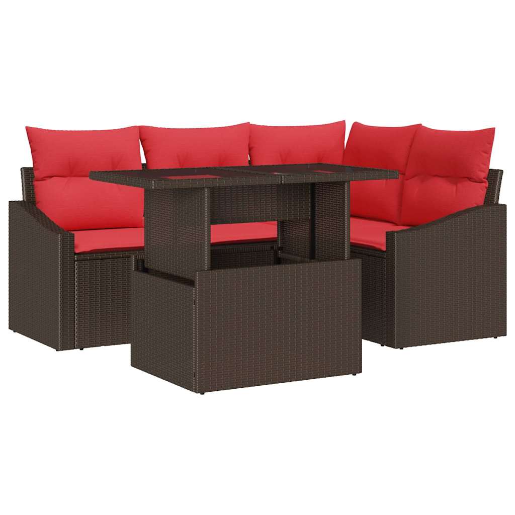 Set Divano da Giardino 5 pz Marrone e Rosso polyrattan | homemem39