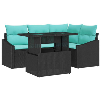 Set Divano da Giardino con cuscino 5 pcs Nero e blu | homemem39
