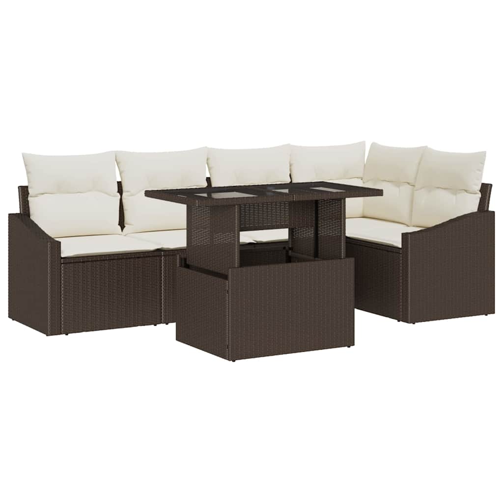 Set Divano da Giardino con cuscino 6 pcs Marrone e crema | homemem39