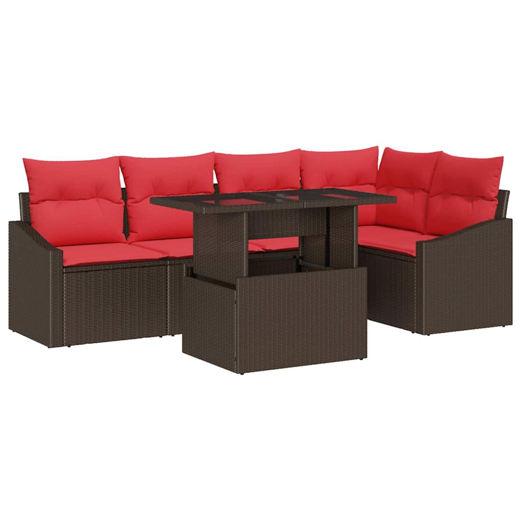 Set Divano da Giardino 6 pz Marrone e Rosso polyrattan | homemem39