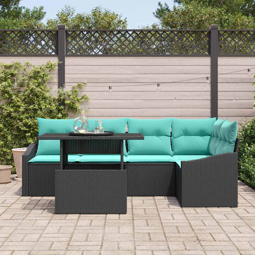 Set Divano da Giardino con cuscino 6 pcs Nero e Blu polyrattan | homemem39