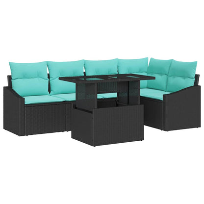 Set Divano da Giardino con cuscino 6 pcs Nero e Blu polyrattan | homemem39