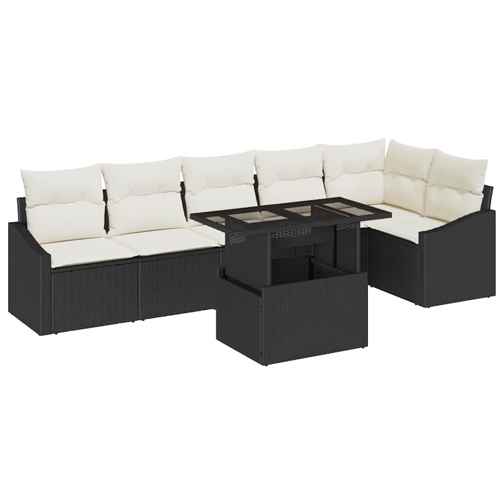 Set Divano da Giardino con cuscino 7 pcs Nero e crema | homemem39