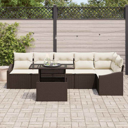 Set Divano da Giardino 7 pcs Marrone e Crema polyrattan | homemem39