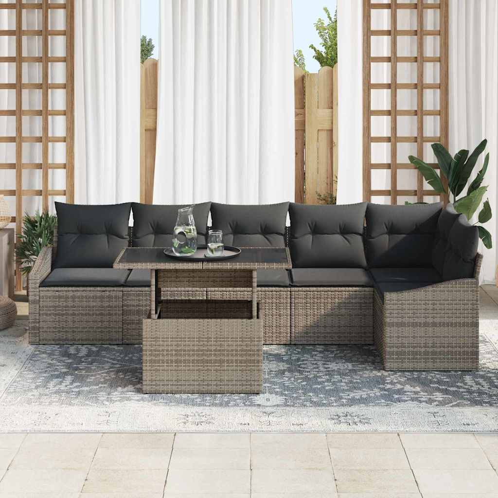 Set Divano da Giardino con cuscino 7 pcs Grigio polyrattan | homemem39