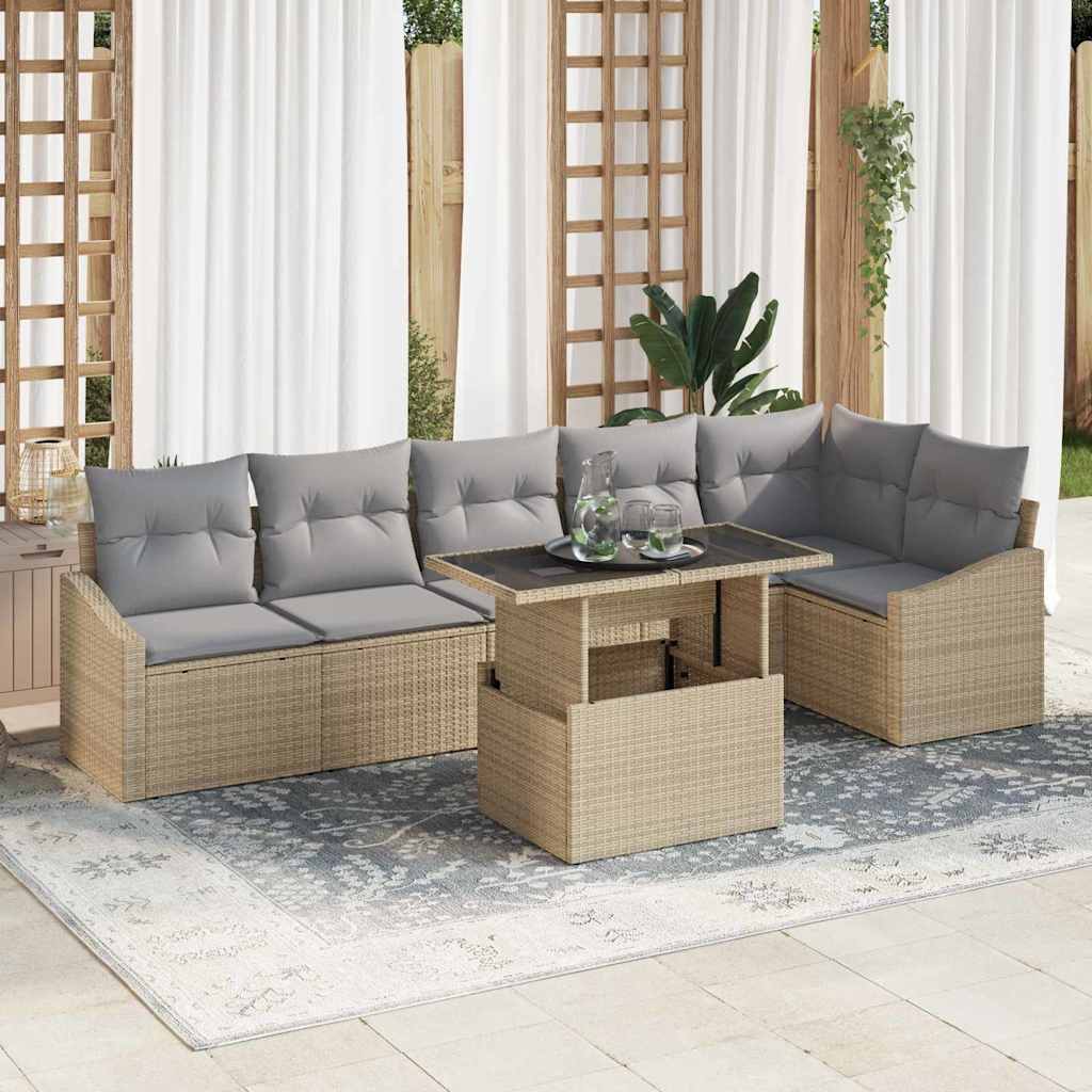 Set Divano da Giardino con cuscino 7 pcs beige e grigio chiaro | homemem39