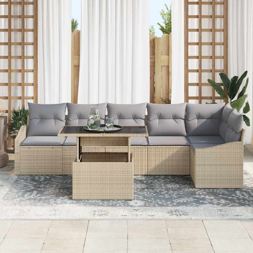 Set Divano da Giardino con cuscino 7 pcs beige e grigio chiaro | homemem39