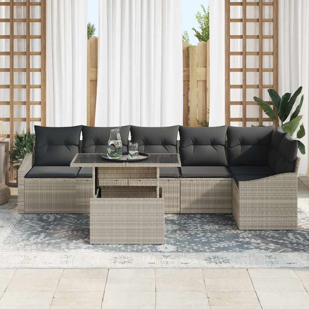 Set Divano da Giardino 7 pcs Grigio chiaro polyrattan | homemem39
