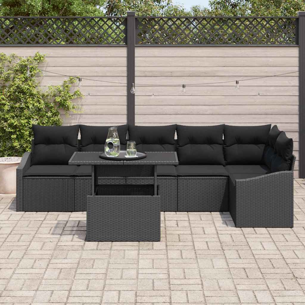 Set Divano da Giardino con cuscino 7 pcs Nero polyrattan | homemem39