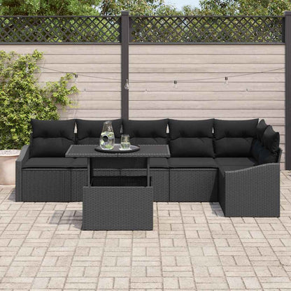 Set Divano da Giardino con cuscino 7 pcs Nero polyrattan | homemem39