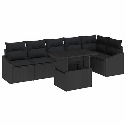 Set Divano da Giardino con cuscino 7 pcs Nero polyrattan | homemem39
