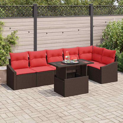 Set Divano da Giardino 7 pz Marrone e Rosso polyrattan | homemem39