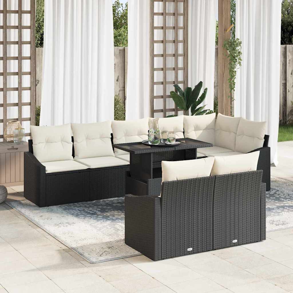 Set Divano da Giardino 9 pcs Nero e Crema polyrattan | homemem39