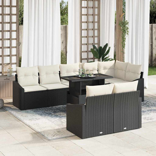 Set Divano da Giardino 9 pcs Nero e Crema polyrattan