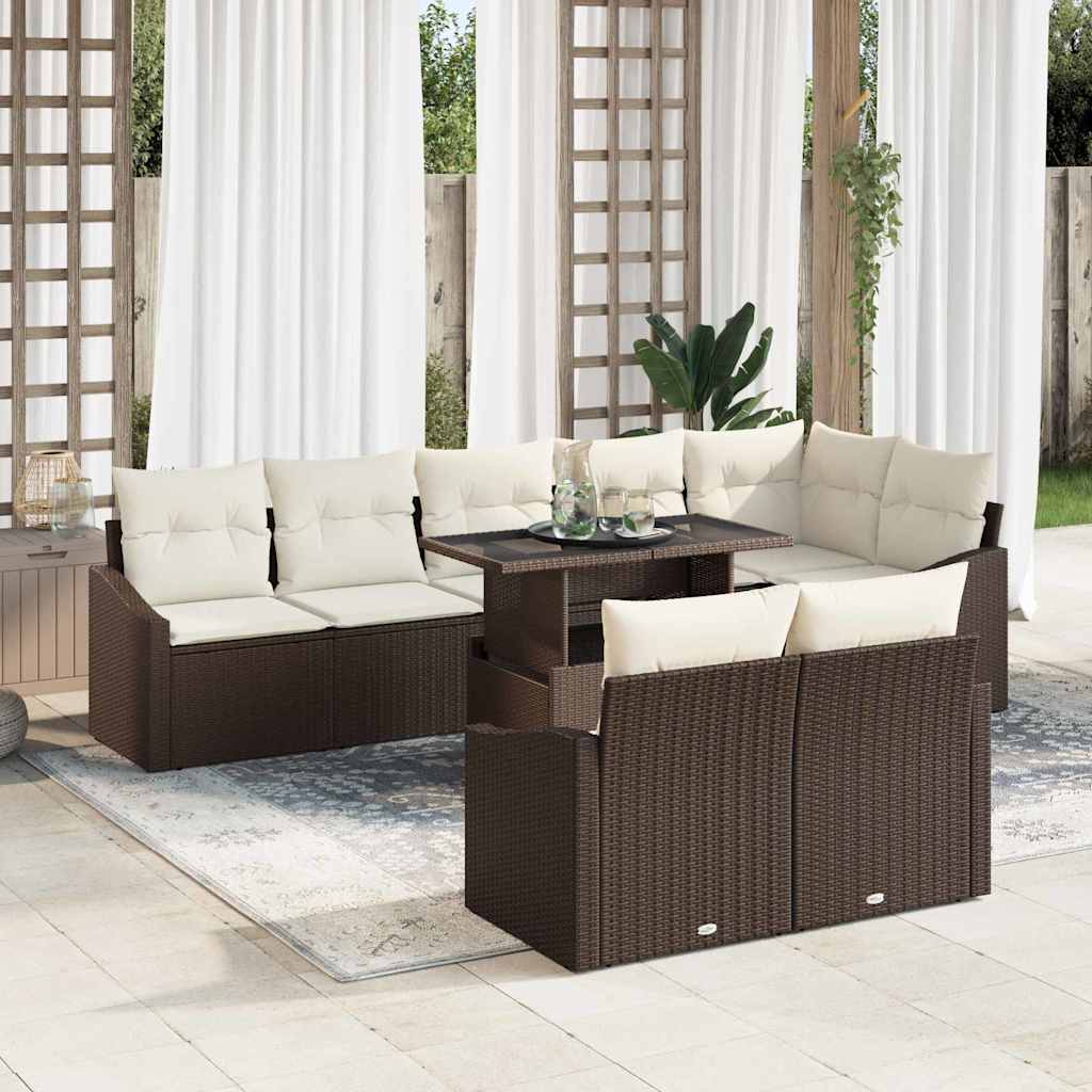 Set Divano da Giardino con cuscino 9 pcs Marrone e crema | homemem39