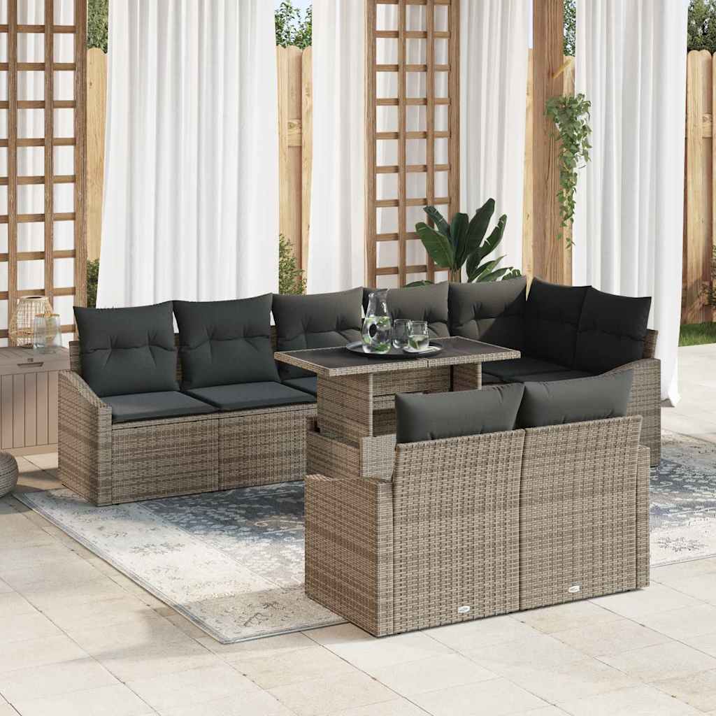 Set Divano da Giardino con cuscino 9 pcs Grigio polyrattan | homemem39