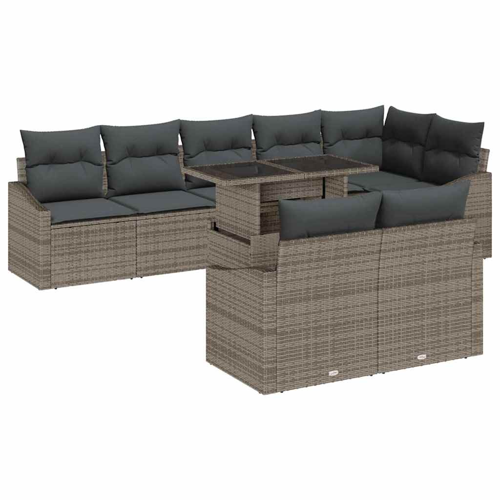 Set Divano da Giardino con cuscino 9 pcs Grigio polyrattan | homemem39