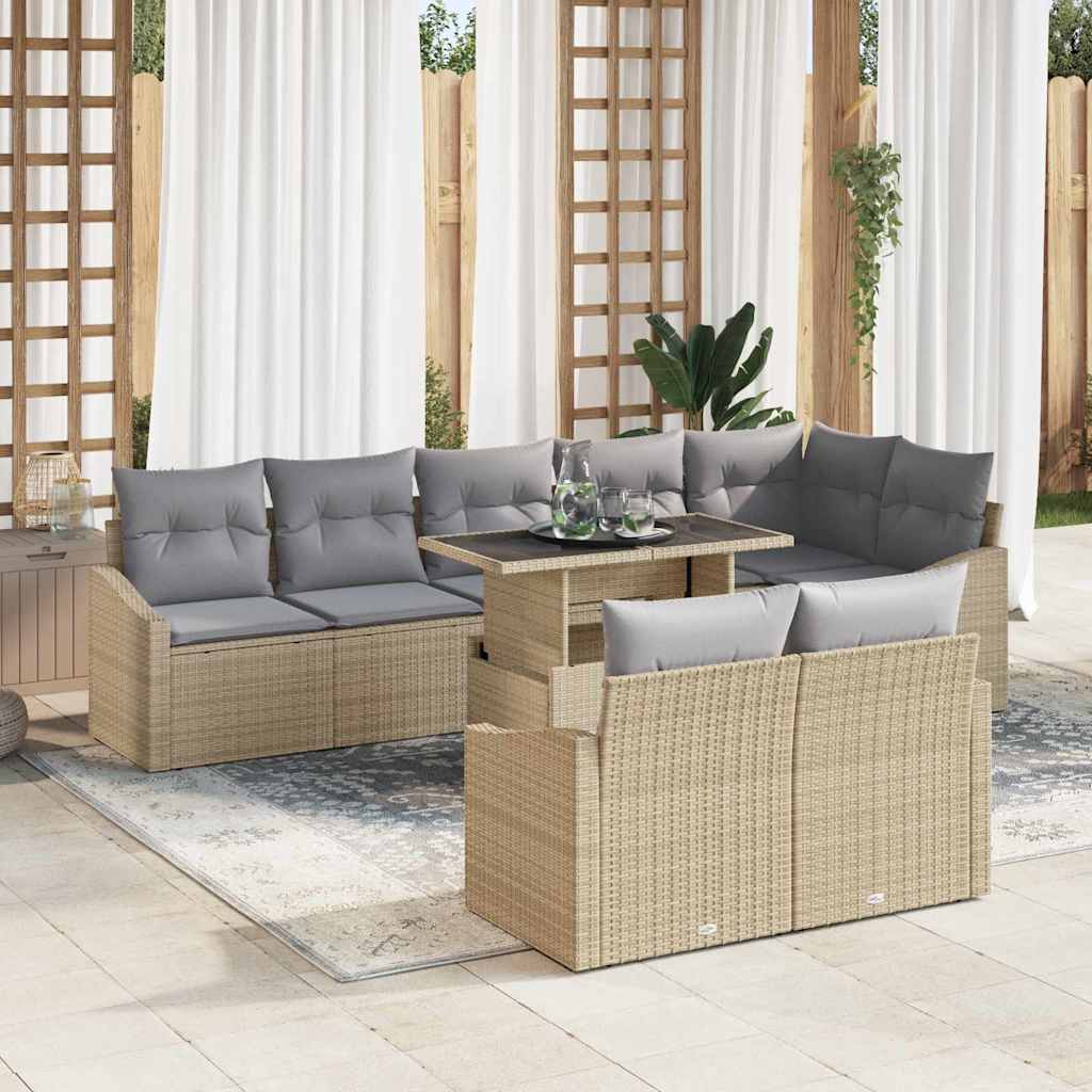 Set Divano da Giardino 9 pcs Beige e Grigio Chiaro polyrattan | homemem39