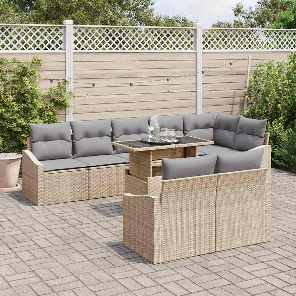 Set Divano da Giardino 9 pcs Beige e Grigio Chiaro polyrattan | homemem39