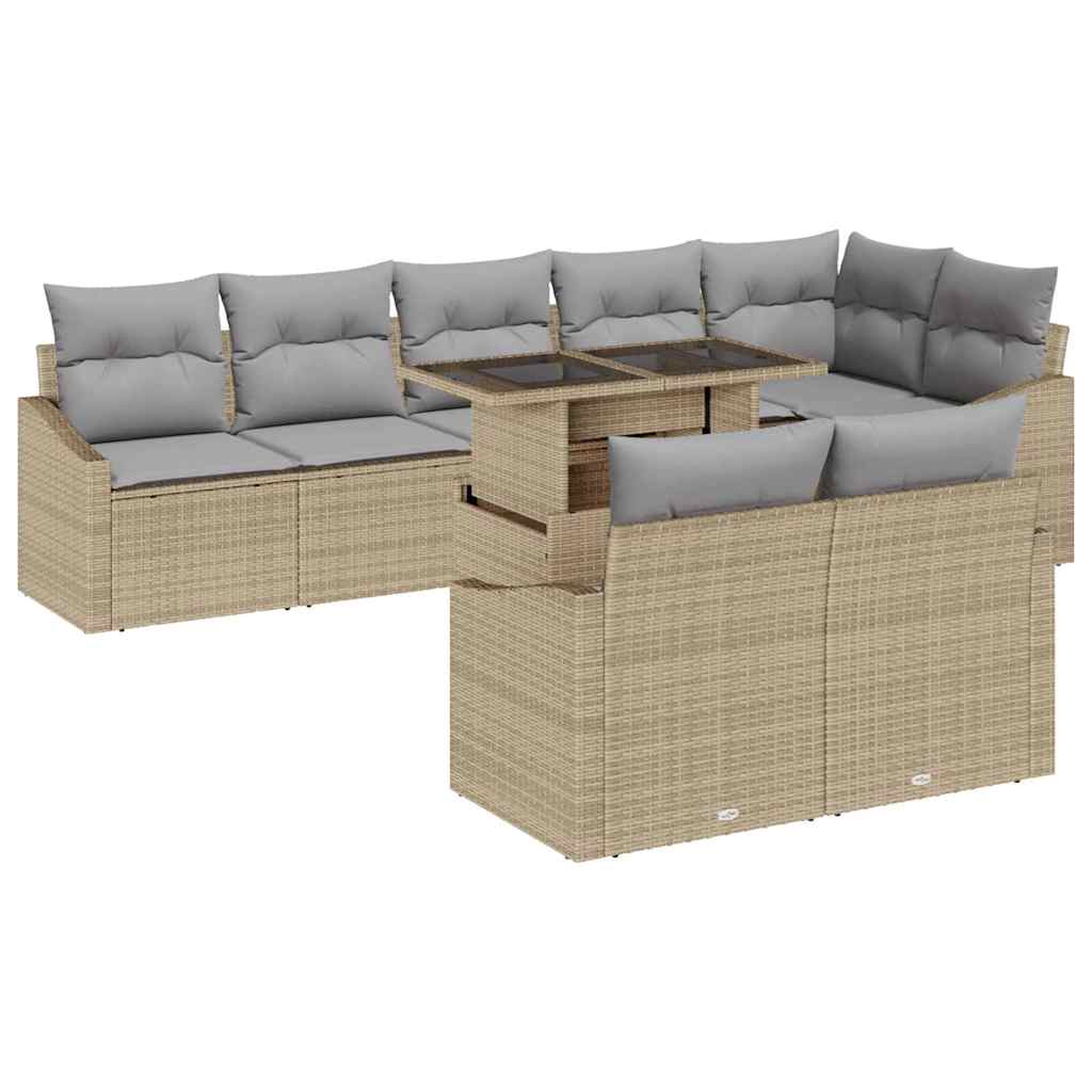 Set Divano da Giardino 9 pcs Beige e Grigio Chiaro polyrattan | homemem39
