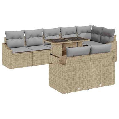 Set Divano da Giardino 9 pcs Beige e Grigio Chiaro polyrattan | homemem39