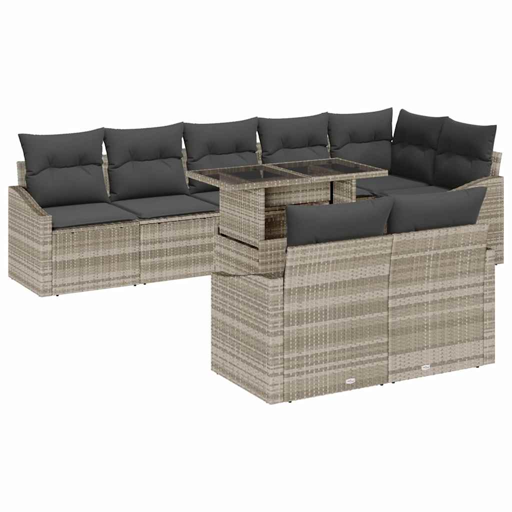 Set Divano da Giardino 9 pcs Grigio chiaro polyrattan | homemem39