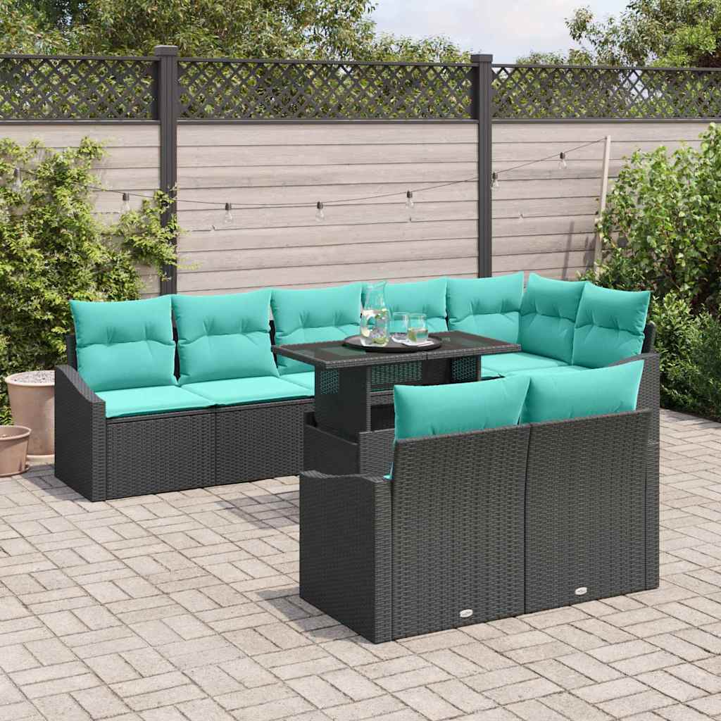 Set Divano da Giardino con cuscino 9 pcs Nero e Blu polyrattan | homemem39