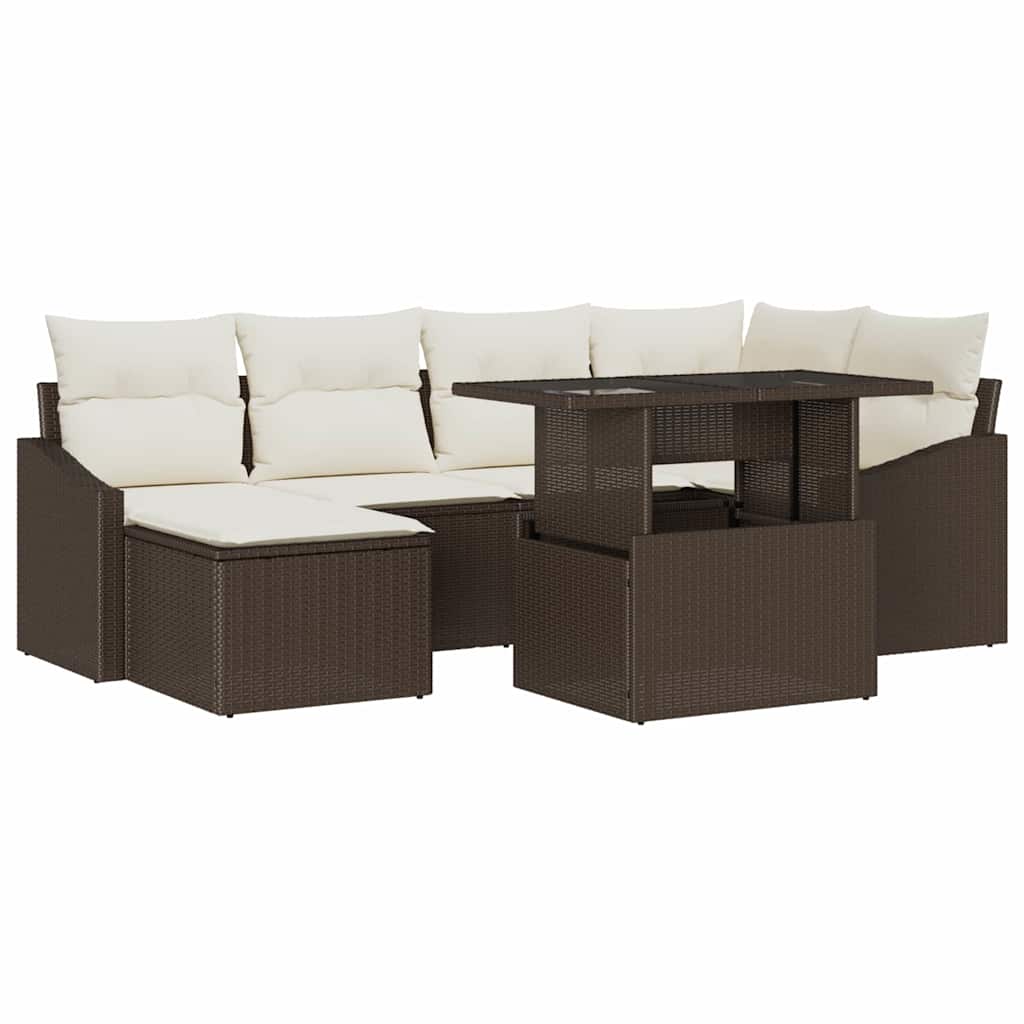 Set Divano da Giardino con cuscino 7 pcs Marrone e crema | homemem39