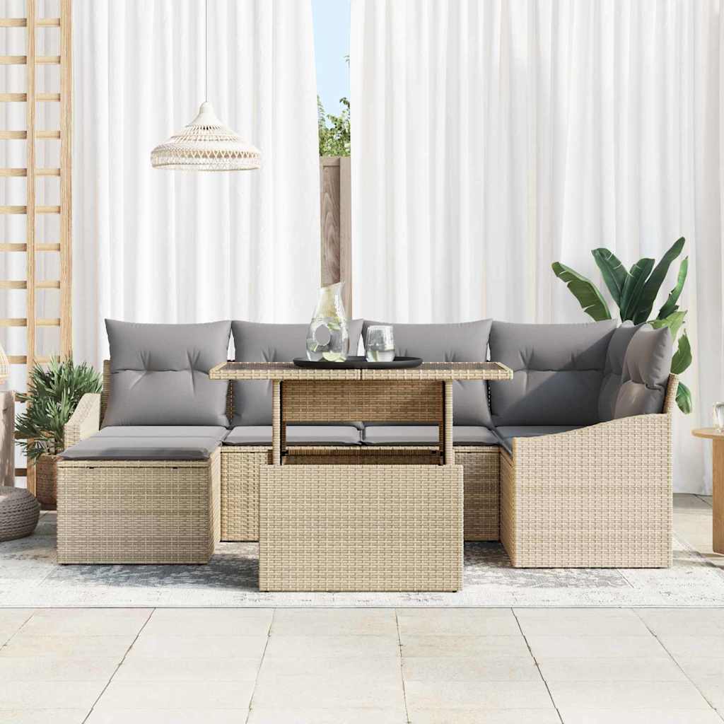 Set Divano da Giardino 7 pz Beige e Grigio Chiaro polyrattan | homemem39