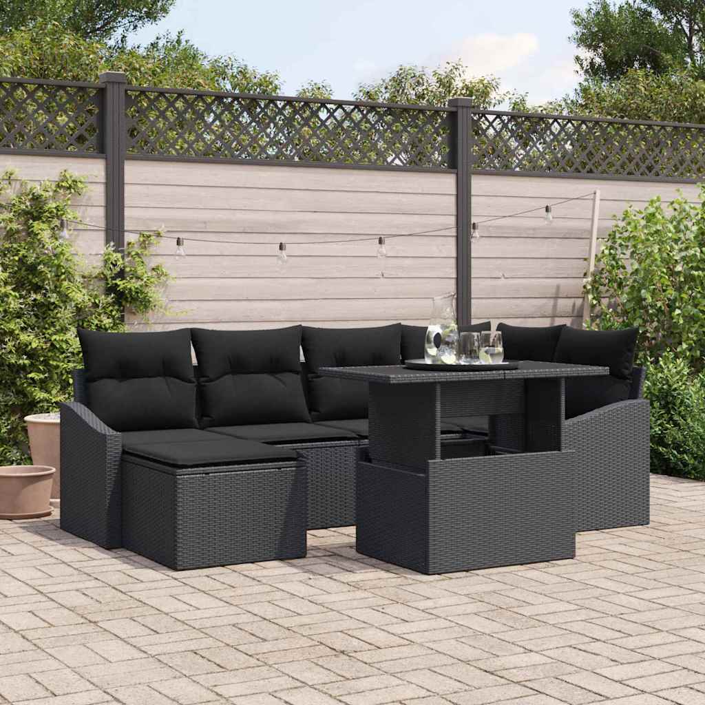 Set Divano da Giardino 7 pz Nero polyrattan | homemem39