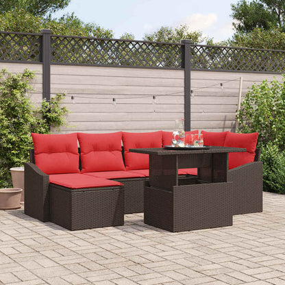 Set di divani 7 pz Marrone e Rosso Poly Rattan | homemem39