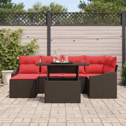 Set di divani 7 pz Marrone e Rosso Poly Rattan | homemem39