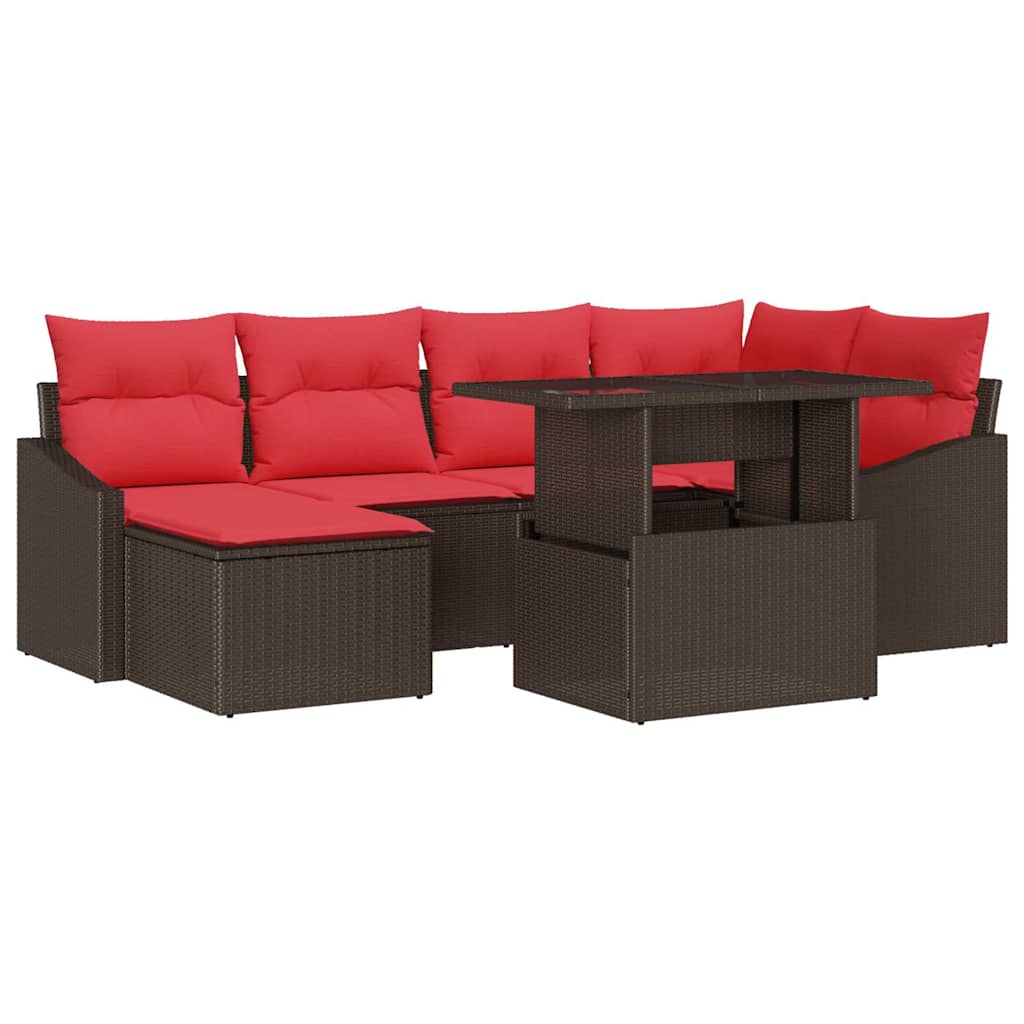 Set di divani 7 pz Marrone e Rosso Poly Rattan | homemem39