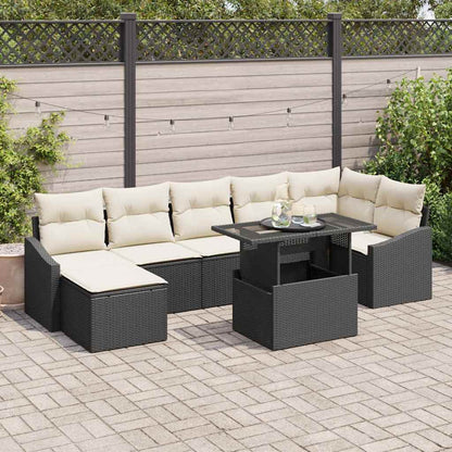 Set Divano da Giardino 8 pcs Nero e Crema polyrattan | homemem39