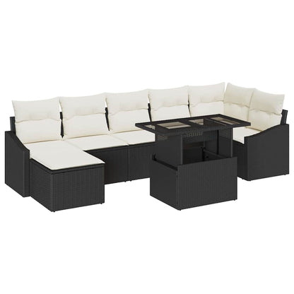 Set Divano da Giardino 8 pcs Nero e Crema polyrattan | homemem39
