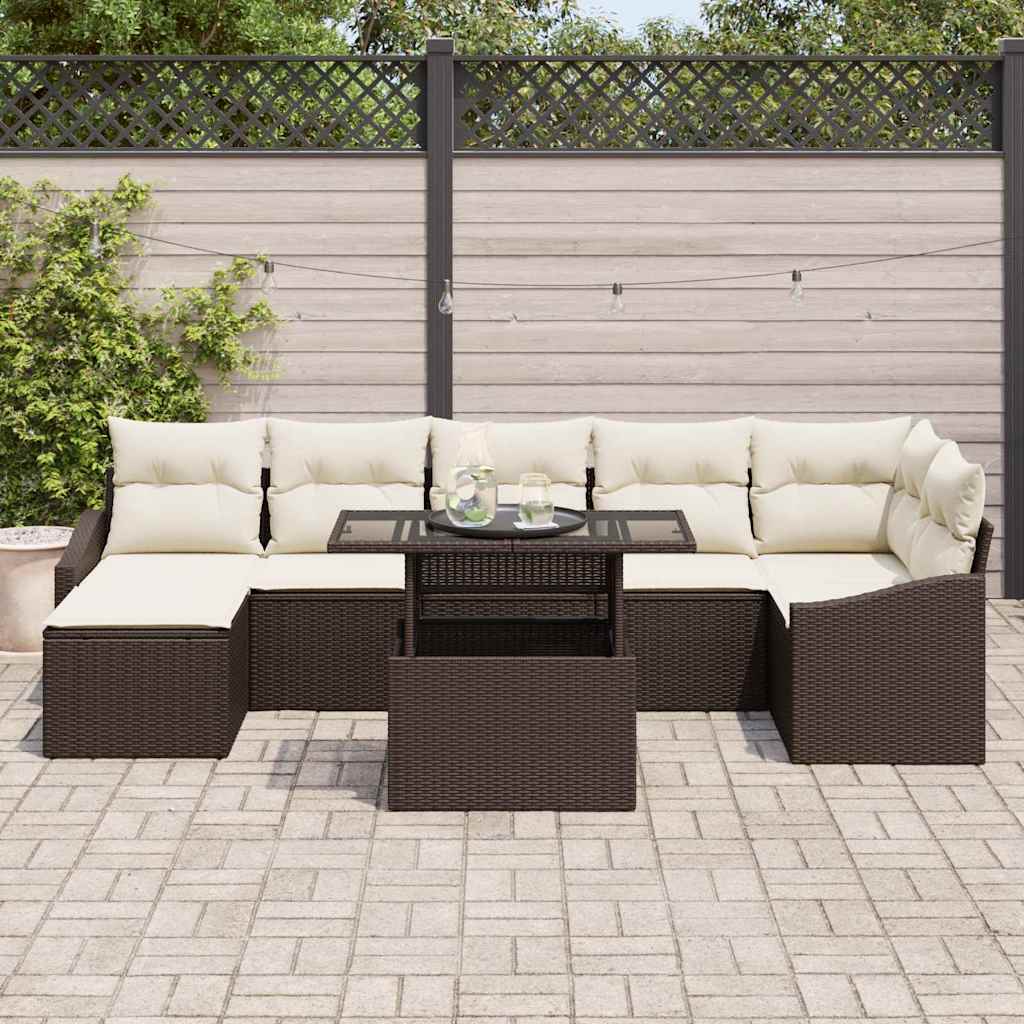 Set Divano da Giardino 8 pcs Marrone e Crema polyrattan | homemem39