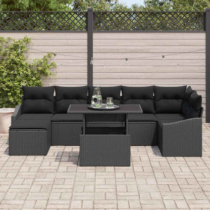 Set Divano da Giardino con cuscino 8 pcs Nero polyrattan | homemem39